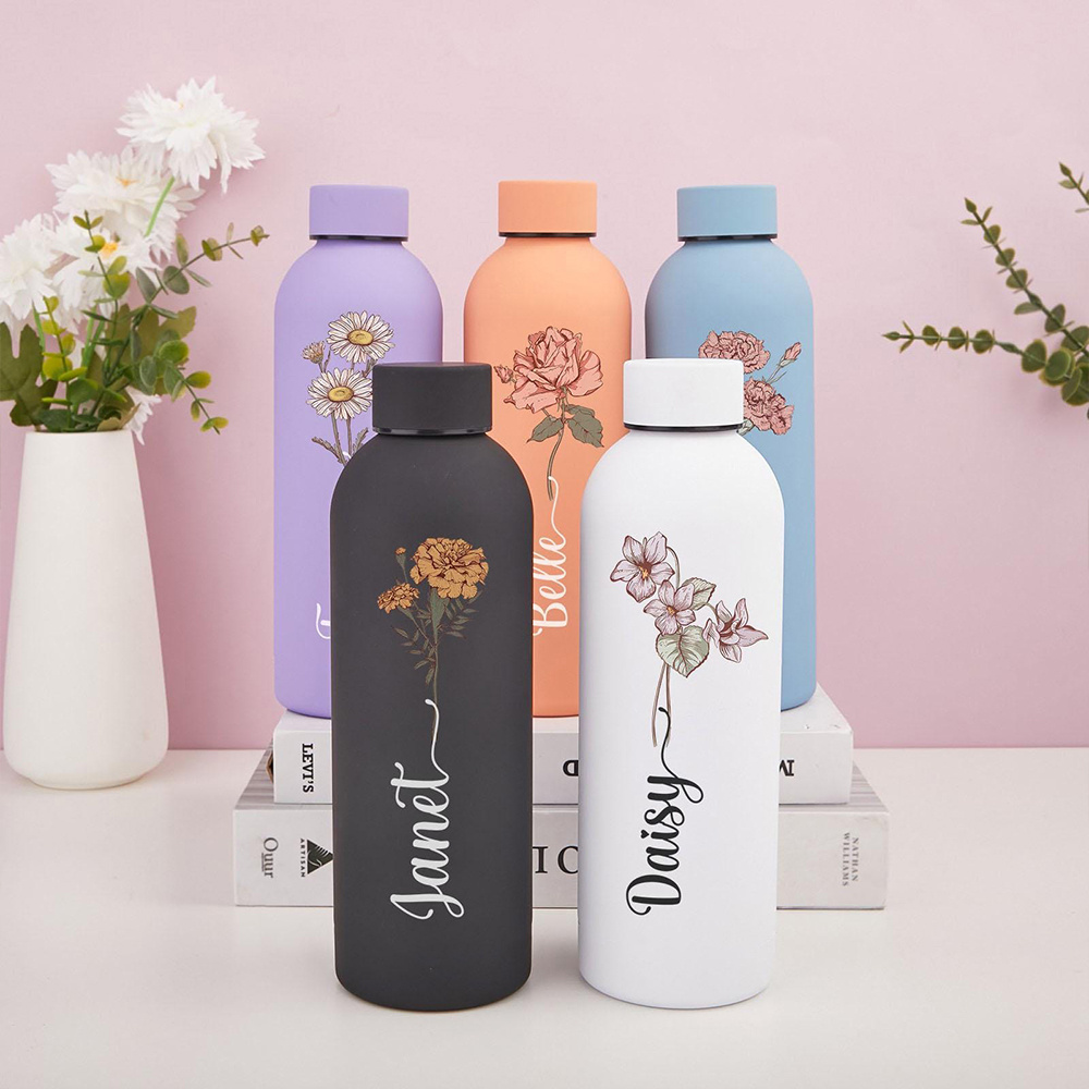 Sports Water Bottle Insulated - زجاجة مياه مزخرفة بالزهور قابلة للتخصيص،